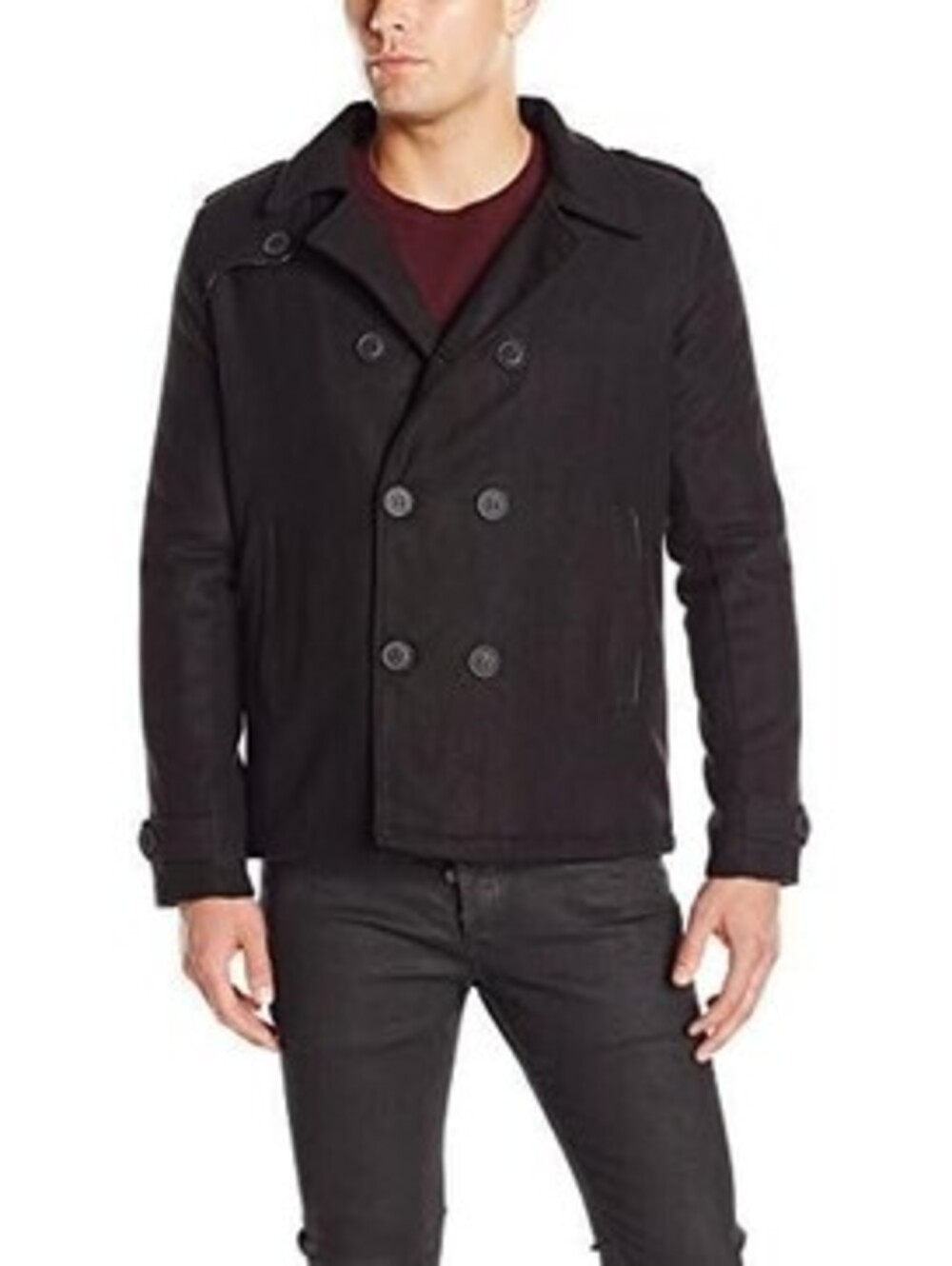 Brave Soul Men's Carlos Double Breasted Pea Coat BLACK LARGE
